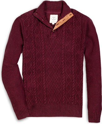 Hope & Henry Men's Mock Neck Cable Button Sweater with Flecks