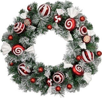 Northlight Frosted Pine Artificial Christmas Wreath with Swirled Candy Ornaments, 24-Inch