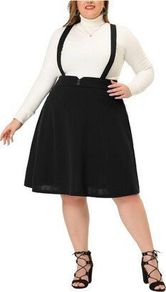 Agnes Orinda Plus Size Suspender Skirt for Women Detachable Strap A-Line Skirts Black 3X