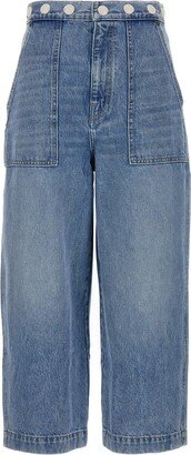 Hewey Button-Detailed Cropped Jeans