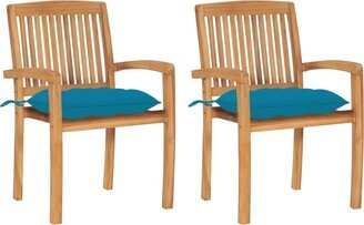 Patio Chairs 2 pcs with Light Blue Cushions Solid Teak Wood - 23.6 x 22.6 x 35.4