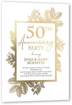 Wedding Anniversary Invitations: Formal Foliage Wedding Anniversary Invitation, Gold Foil, Beige, 5X7, Matte, Personalized Foil Cardstock, Square