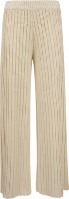 Straight-Leg Ribbed-Knit Trousers