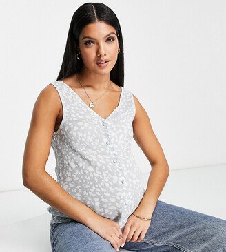 ASOS DESIGN Maternity crinkle button through tank top in splodge print