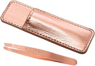 Rose Gold Mini Slant Tweezer & Case-AA