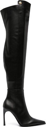 Pointed-Toe Faux-Leather Knee Boots