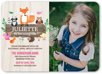 Girl Birthday Invitations: Woodland Wishes Girl Birthday Invitation, Grey, Matte, Signature Smooth Cardstock, Rounded