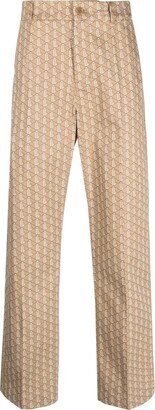 Monogram-Pattern Straight-Leg Trousers-AA