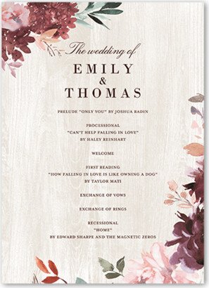 Wedding Program Cards: Muted Florals Wedding Program, Red, 5X7 Flat Program, Matte, Signature Smooth Cardstock, Square