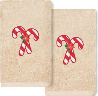 Authentic Hotel and Spa Christmas Candy Canes Embroidered Luxury 100% Turkish Cotton Hand Towels