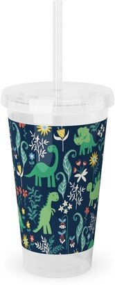 Travel Mugs: Dino Garden Acrylic Tumbler With Straw, 16Oz, Multicolor