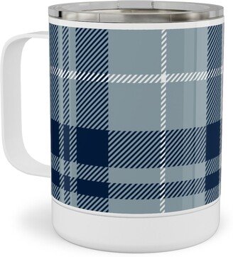 Travel Mugs: Fall Plaid Stainless Steel Mug, 10Oz, Blue