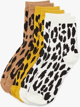 Modern Leopard 3 Pack Boxed Crew Socks - 9-11