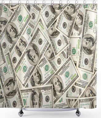 Money Shower Curtain, Heap Of Dollars Pattern Currency Pile With Ben Franklin Portrait Wealth Theme, Cloth Fabric Bathroom