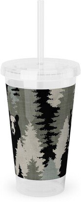 Travel Mugs: Bears Texture - Green Acrylic Tumbler With Straw, 16Oz, Green