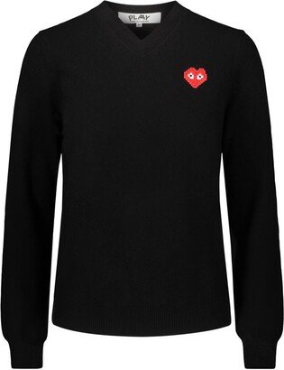 Pixelated Heart V-Neck Jumper