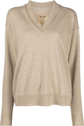 V-neck fine-knit sweatshirt-AB