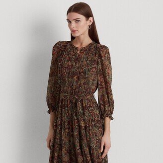 Ralph Lauren Floral Belted Crinkle Georgette Dress-AB