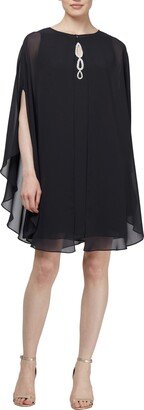 Embellished Chiffon Cocktail Dress with Capelet