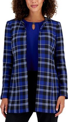 Petite Plaid Open-Front Topper Jacket