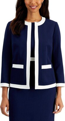 Petite Contrast-Trim Framed Open-Front Blazer Navy/vanilla Ice