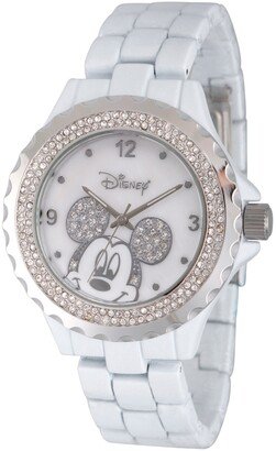 Disney Mickey Mouse Women's White Enamel Sparkle Alloy Watch