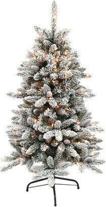 Puleo International 4.5 ft. Pre-Lit Flocked Birmingham Fir Artificial Christmas Tree with 150 Ul-Listed Lights