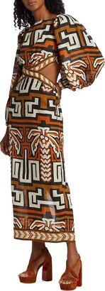 Luz De Atardecer Printed Linen Ankle Dress