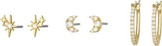 Women's Gold-Tone Brass Star and Moon Earrings Gift Set