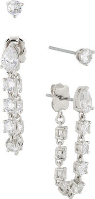 Cubic Zirconia Stud, and Front Back Set Two Pair of Earrings (4 Pieces)