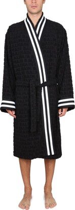 Striped Contrasting-Border Bathrobe