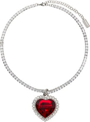 Silver & Red Crystal Heart Necklace-AA