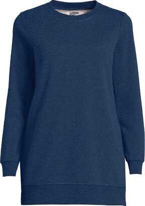 Land' End Women' Petite Seriou Sweat Crewneck Long Sleeve Sweathirt Tunic - Large - Blue Print Donegal