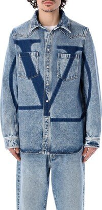 VLogo Signature Printed Denim Shirt