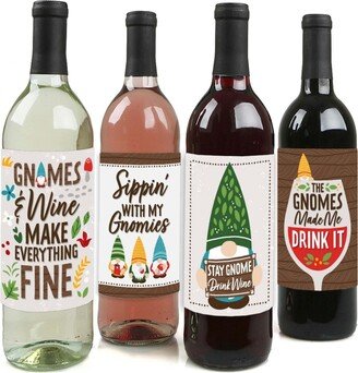 Big Dot Of Happiness Garden Gnomes - Forest Gnome Party Decor - Wine Bottle Label Stickers - 4 Ct