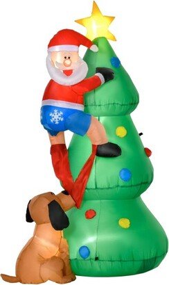 HOMCOM Outdoor Inflatable Christmas Tree Santa Claus Climbing Tree from Puppy Dog, LED Yard Inflatable Holiday Decoration for Front Lawn