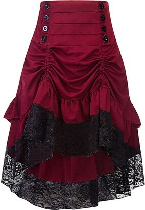 SUNGDOGIN Women Steampunk Victorian Renaissance Gothic Lace Ruffled Skirts (X-Large