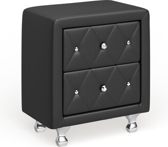 Silver Orchid Porten Crystal Tufted Black Upholstered Nightstand