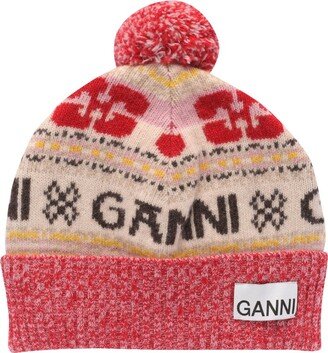 Logo-Intarsia Knitted Pompom Beanie