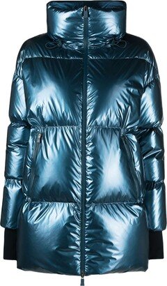 Laminar drawstring-neck quilted down jacket