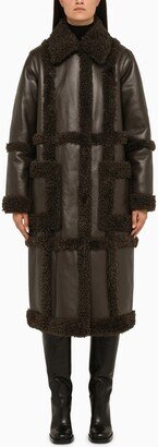 Brown faux leather long coat