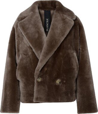 Short brown leather fur coat