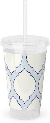 Travel Mugs: Moroccan Trellis - Light Blue Acrylic Tumbler With Straw, 16Oz, Blue