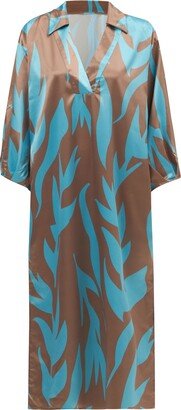 Peraluna Kalinda Loose Fit Seasonal Satin Below-Knee Dress - Turquoise/Brown