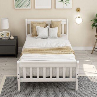 White Twin Panel Bed Mattress Foundation Sleigh Bed with Headboard