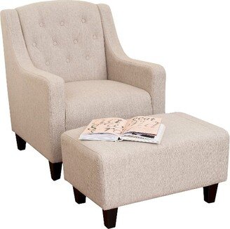 Elaine Tufted Fabric Chair and Ottoman - Light Beige