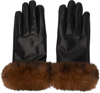 Black Leather Faux-Fur Gloves