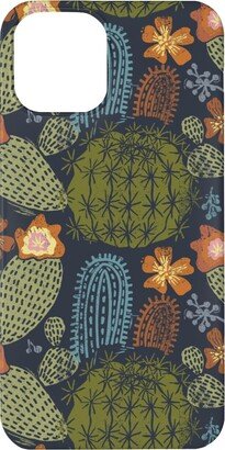 Custom Iphone Cases: Cactus Garden - Block Print Style - Dark Phone Case, Silicone Liner Case, Matte, Iphone 12 Mini, Green