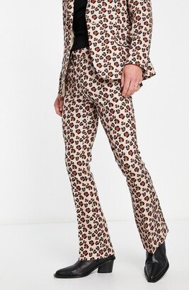 Cheetah Print Skinny Flare Leg Suit Trousers