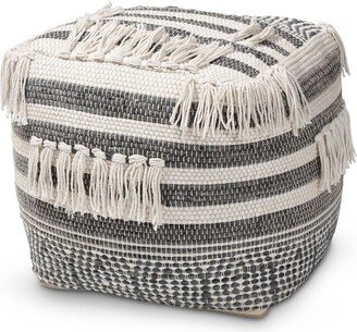 Kirby Handwoven Moroccan Inspired Pouf Ottoman Gray/Ivory